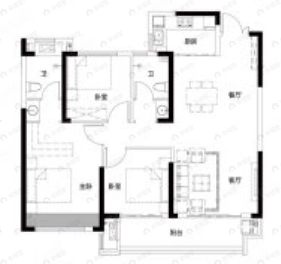 兴华尚都国际3室2厅2卫户型图