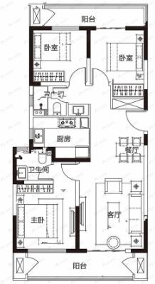 常绿林溪宸院3室2厅2卫户型图