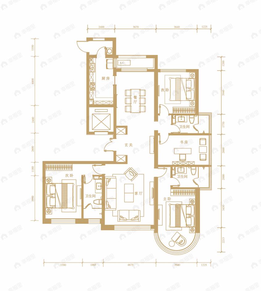 天润福熙大道4室2厅3卫户型图