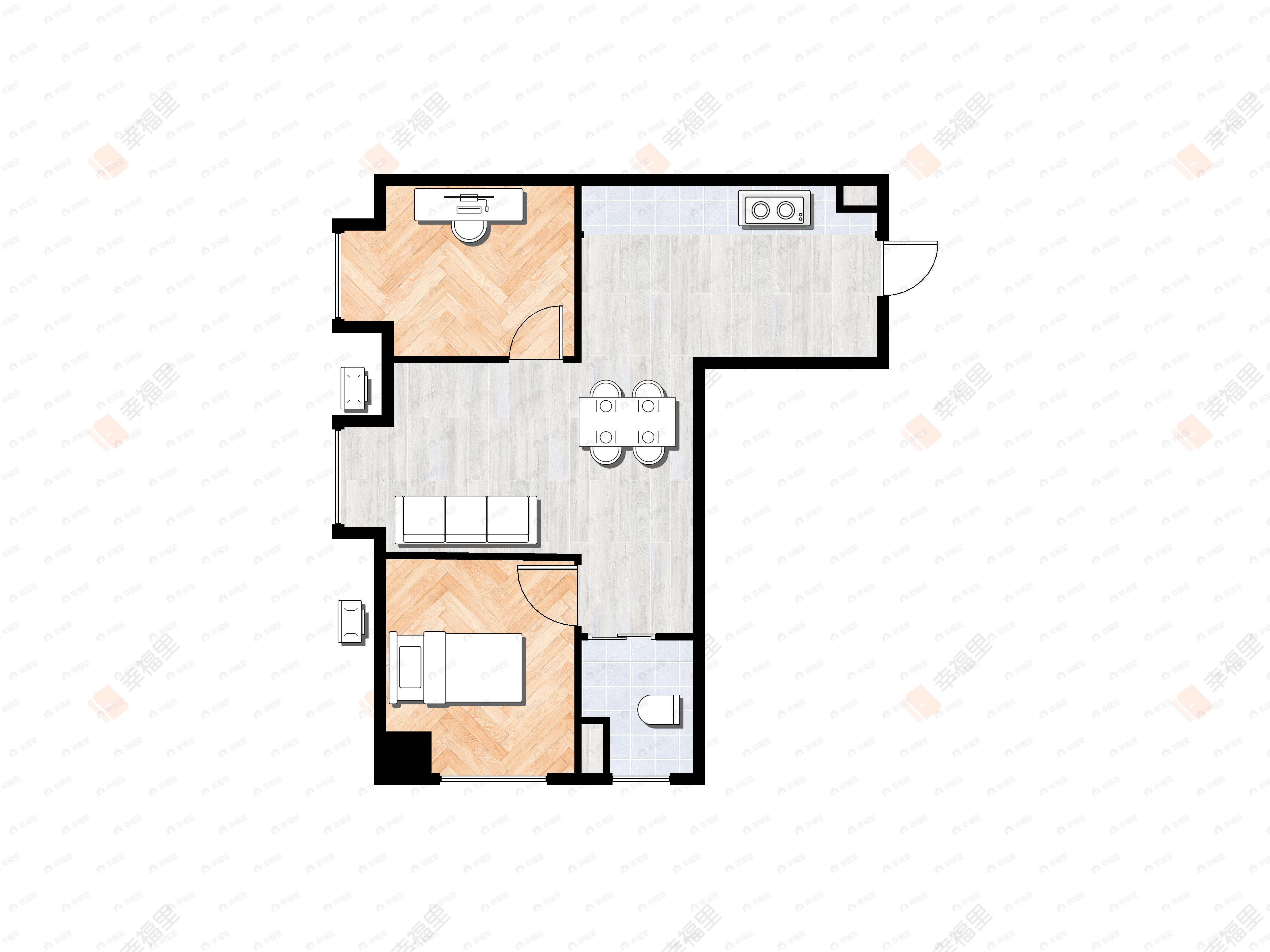 2室1厅1卫建面64平南户型图
