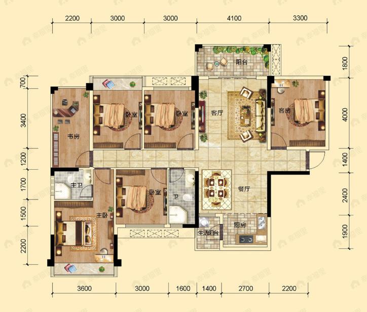 荣良麒麟华府6室2厅2卫户型图