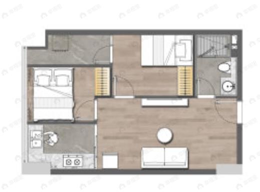 钜益1002室1厅1卫户型图