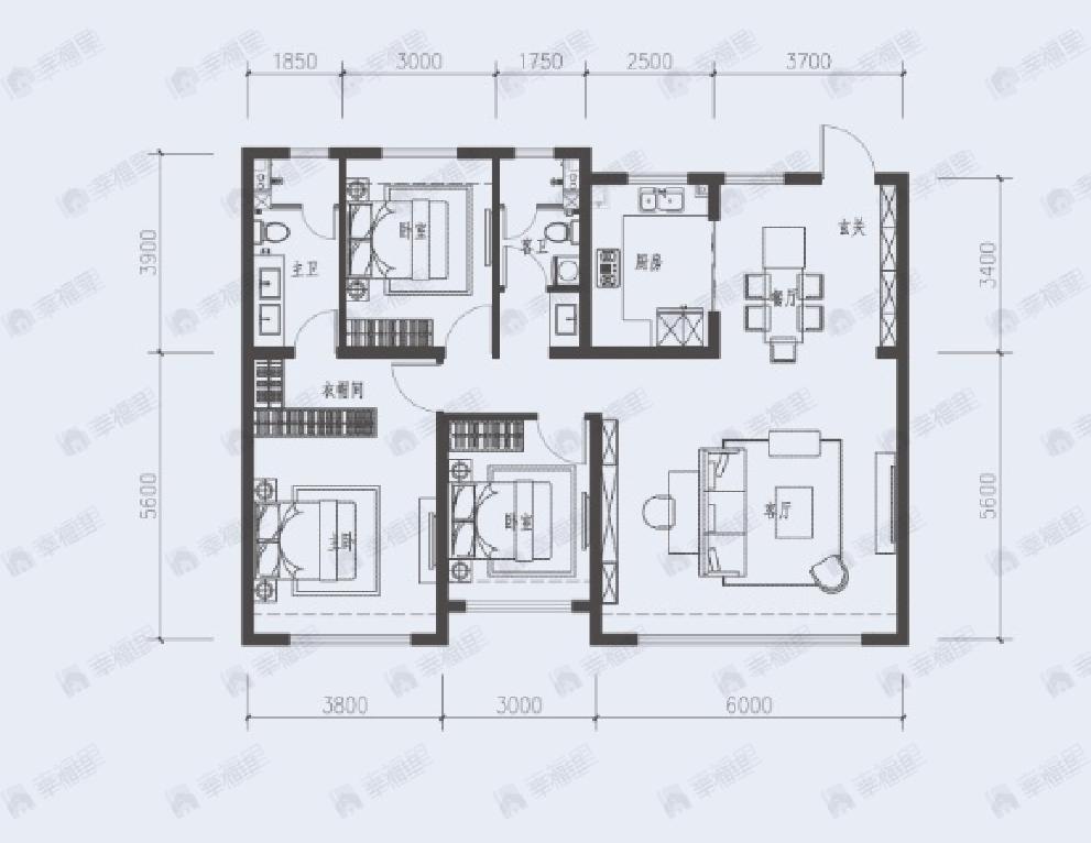 融创鹏辉玉兰星宸3室2厅2卫户型图