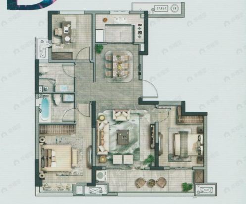 金义宝龙广场3室2厅2卫户型图