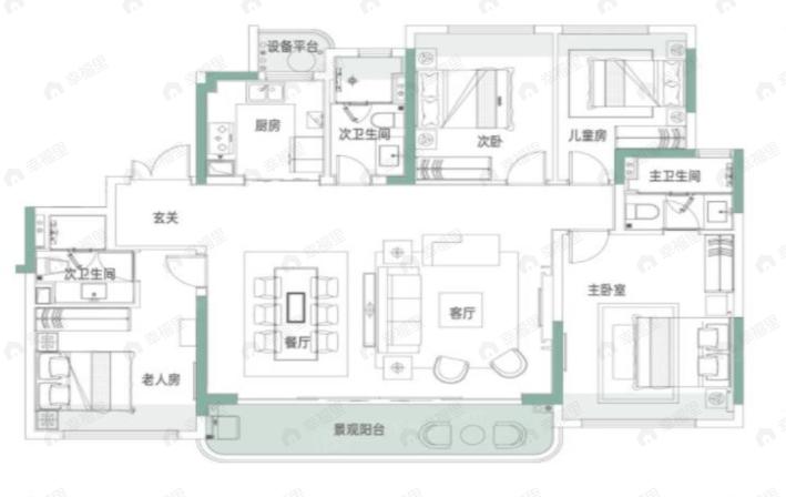 德商彰泰佳兆业翡丽天玺4室2厅3卫户型图