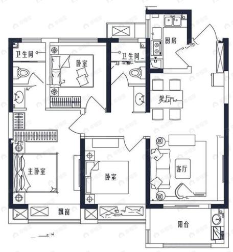 高晟福润城3室2厅2卫户型图