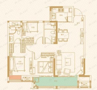 三远大爱城3室2厅2卫户型图