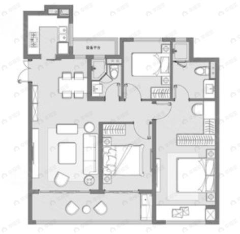 中冶国锐锦绣雅著3室2厅2卫户型图
