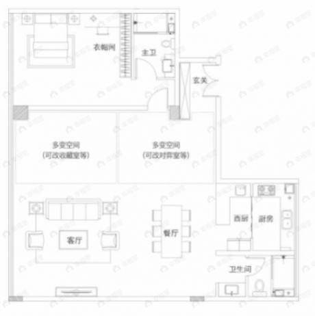 金旅城·南璟未来1室2厅2卫户型图