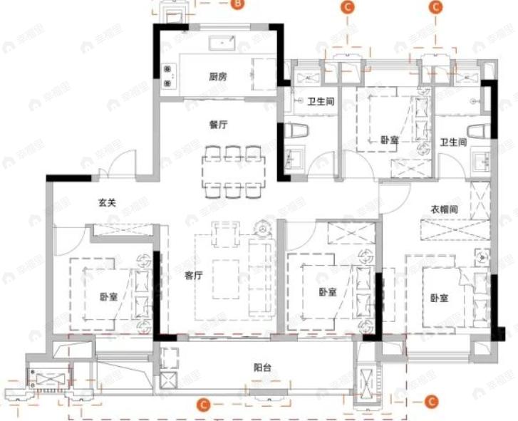 武汉城建金地和悦4室2厅2卫户型图