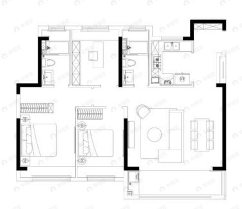 雅樾澜庭3室2厅2卫户型图