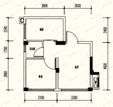 中国青城国际颐养中心1室1厅1卫户型图