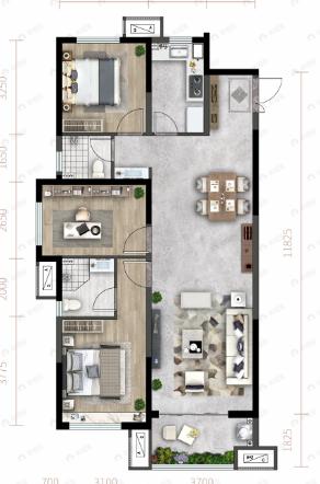 中铁琉森水岸3室2厅2卫户型图