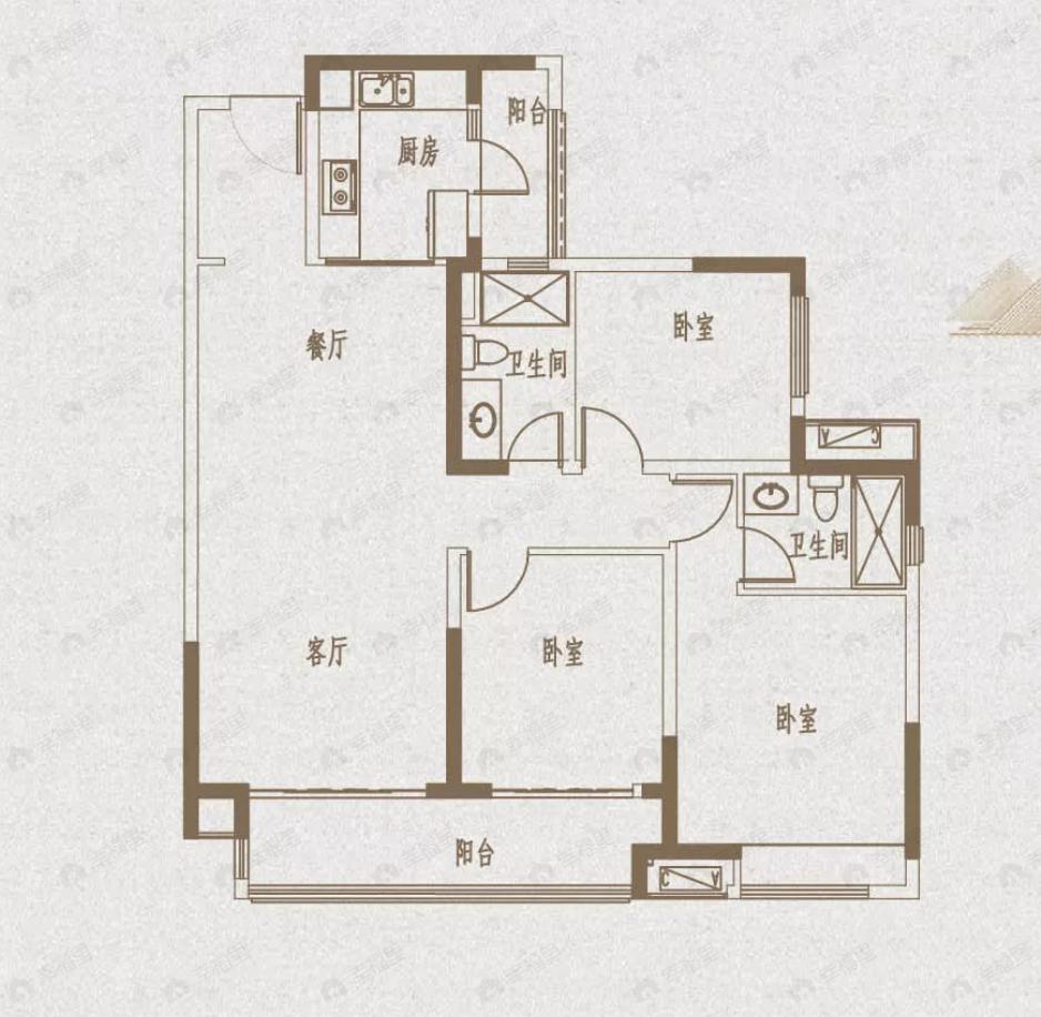 中海万锦公馆3室2厅2卫户型图