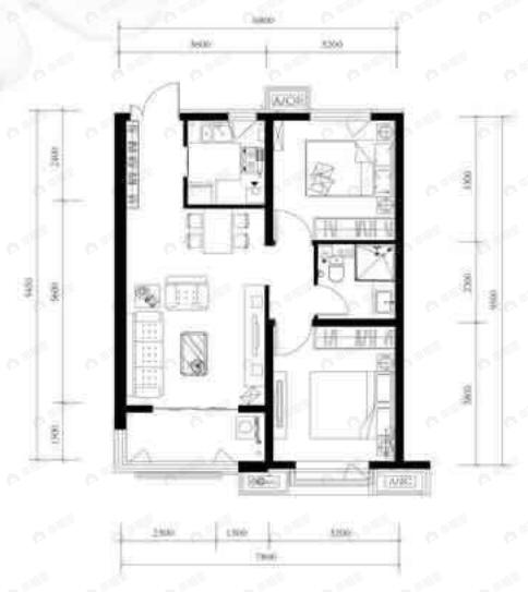 邢台永康万国城2室2厅1卫户型图