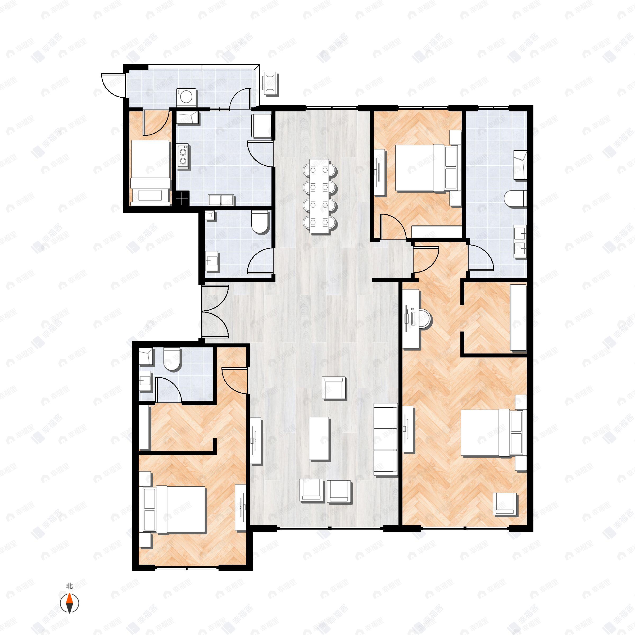 4室2厅3卫建面219平南|北户型图