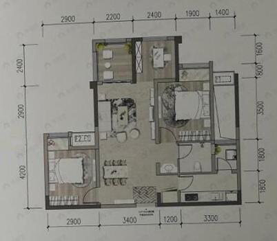 3室2厅1卫建面89平户型图