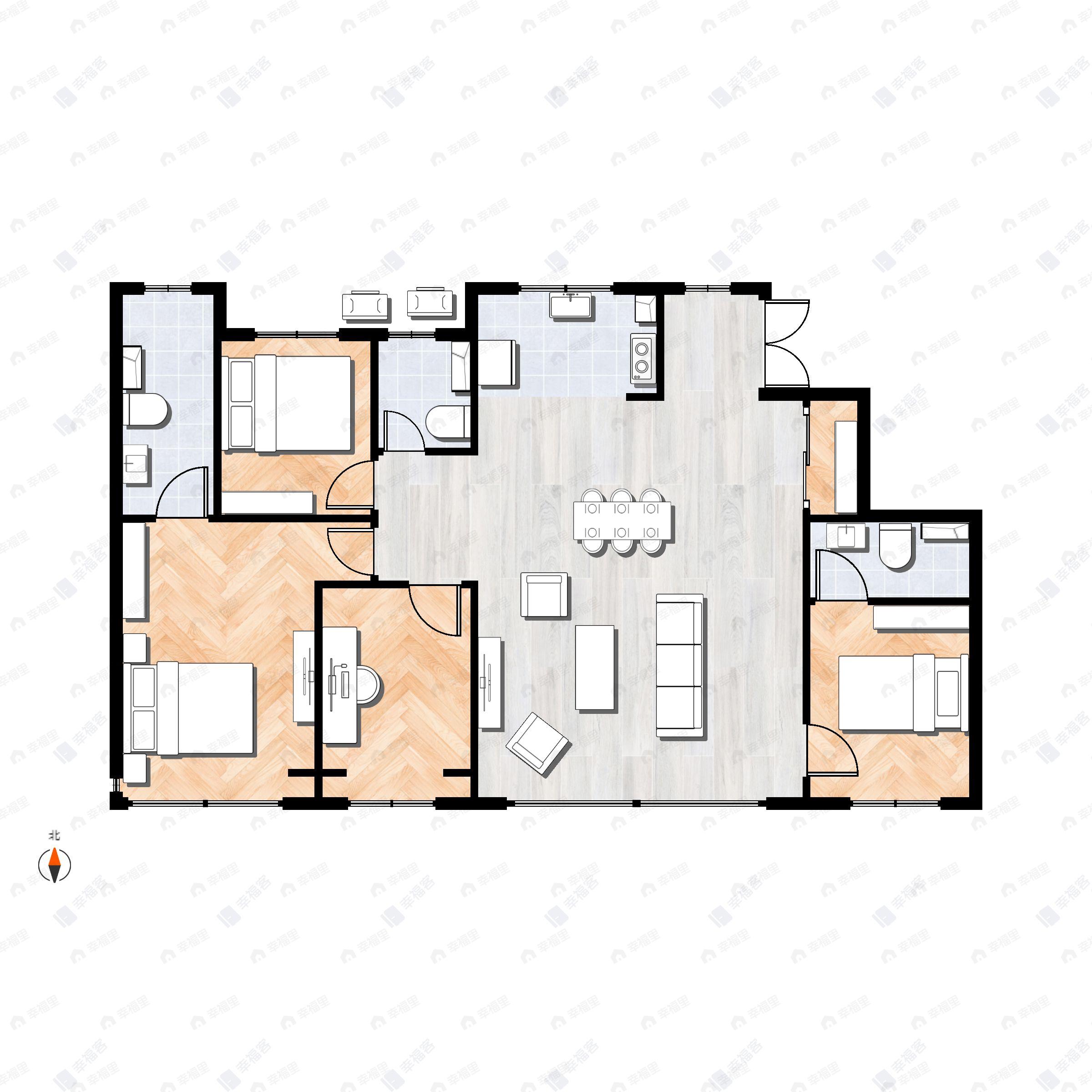 4室2厅3卫建面188平南|北户型图