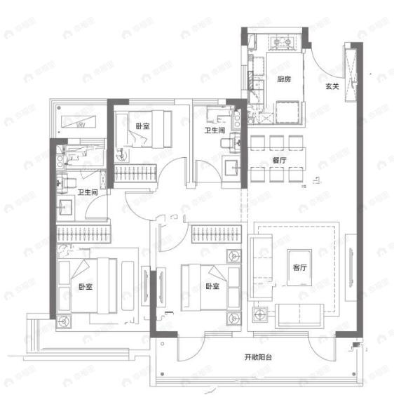 灵山湾悦府3室2厅2卫户型图