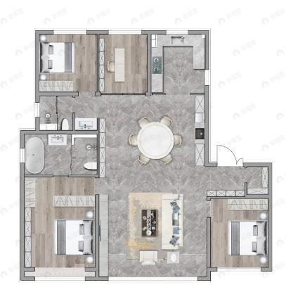 中海峰境南开4室2厅2卫户型图