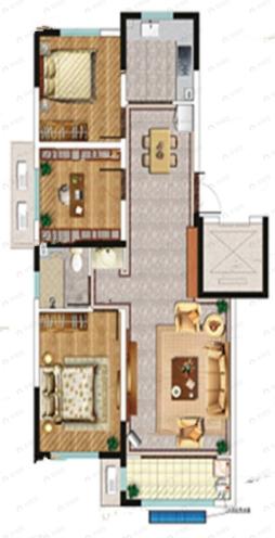 3室2厅1卫建面91m²南|北户型图