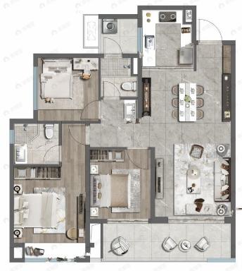 保利和颂3室2厅2卫户型图