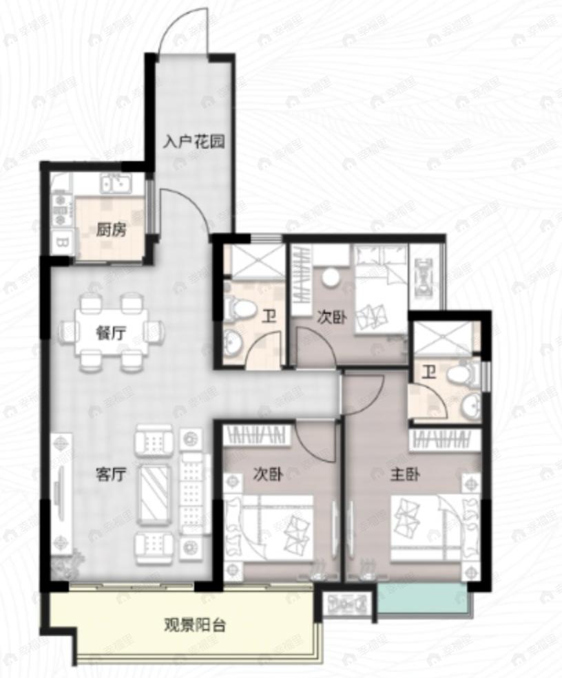 义兴壹品3室2厅2卫户型图