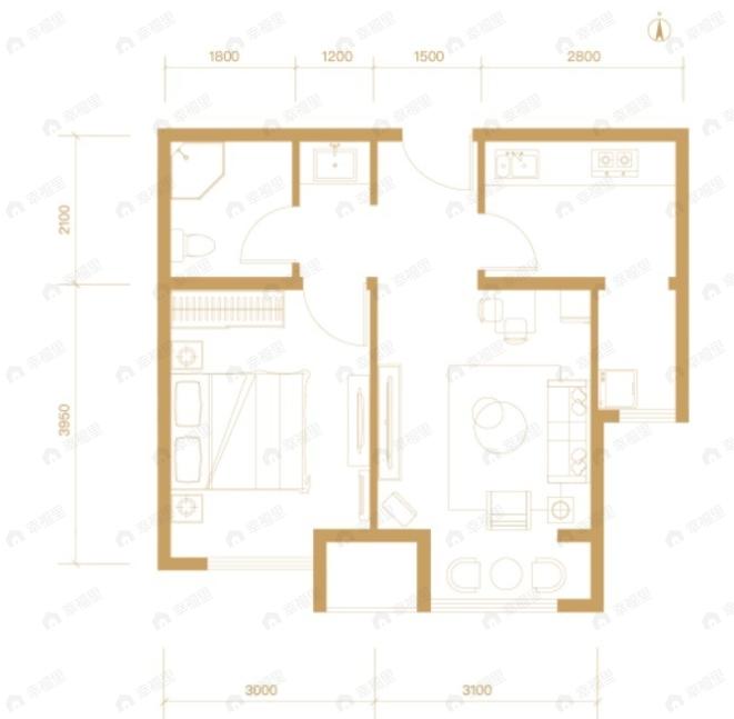 逸趣城1室1厅1卫户型图