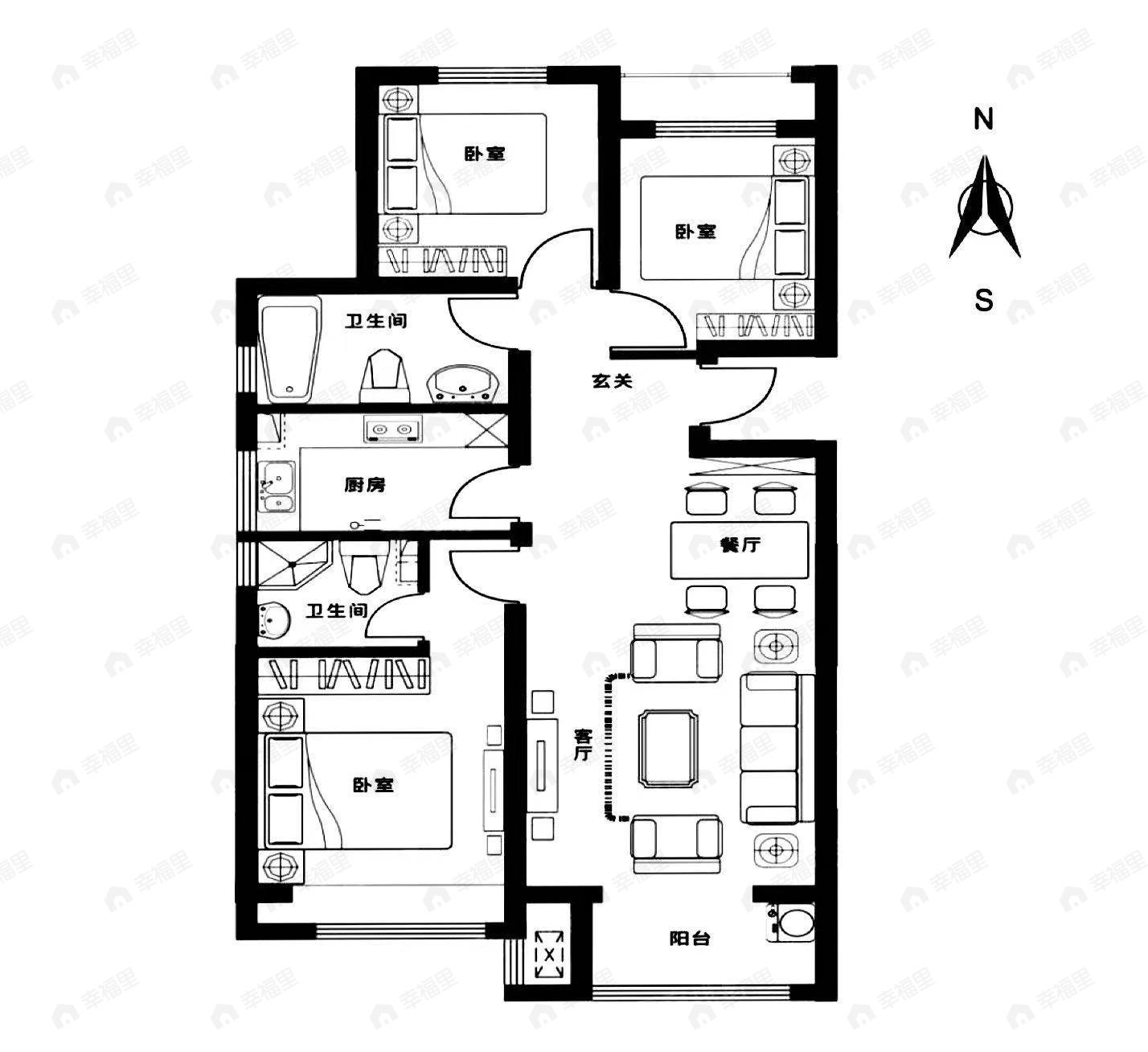 兰州蘭园3室2厅2卫户型图