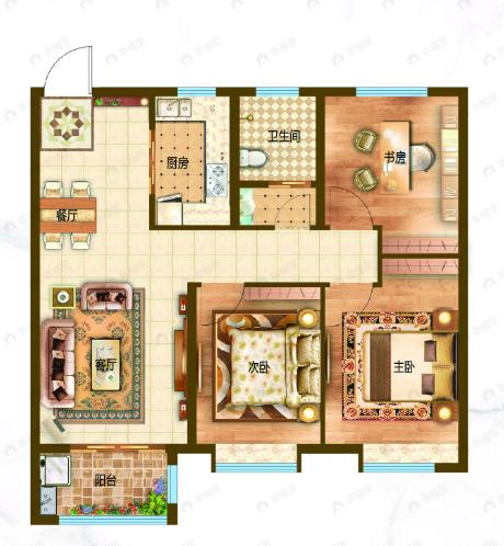 锦绣名门3室2厅1卫户型图