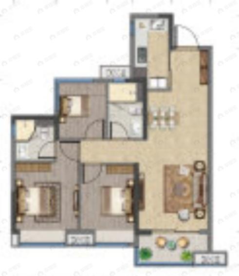 金嘉龙湖春江郦城3室2厅2卫户型图