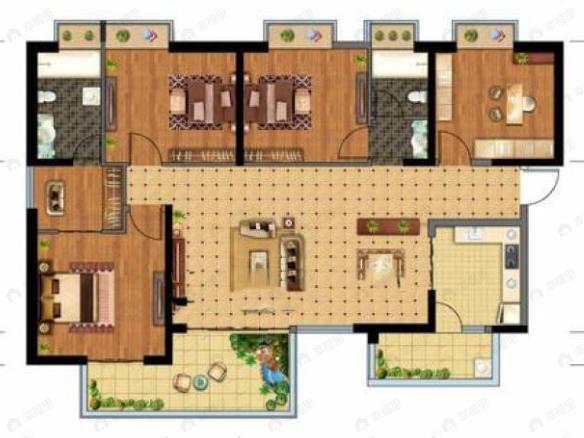中通世纪峯荟花园4室2厅2卫户型图