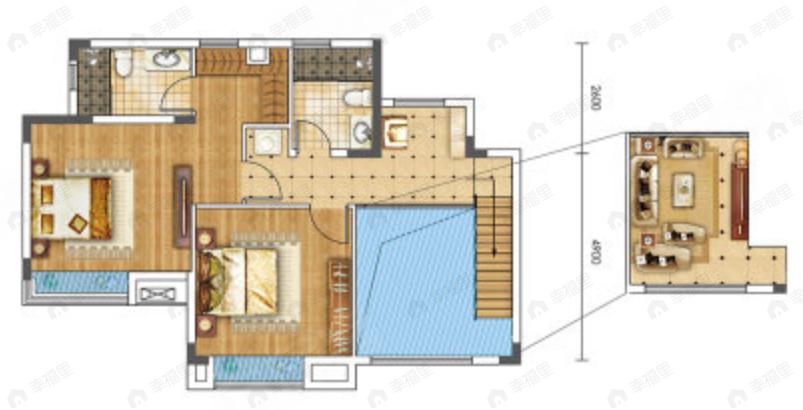 百瑞景滨江生活区3室2厅3卫户型图