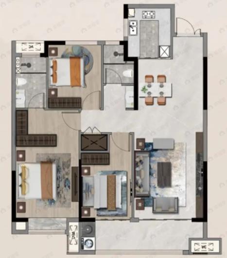 东盛甲第天玺3室2厅2卫户型图