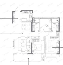 首开金茂晓棠3室2厅2卫户型图