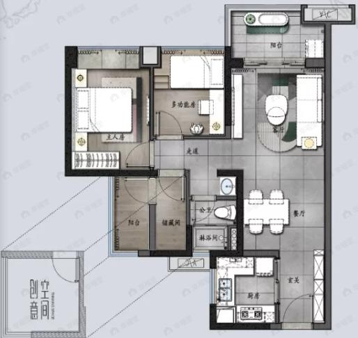 保利南沙天汇3室2厅1卫户型图