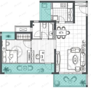 华侨城御龙山2室2厅1卫户型图