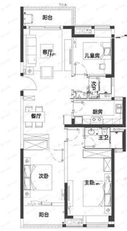 美联城观3室2厅2卫户型图