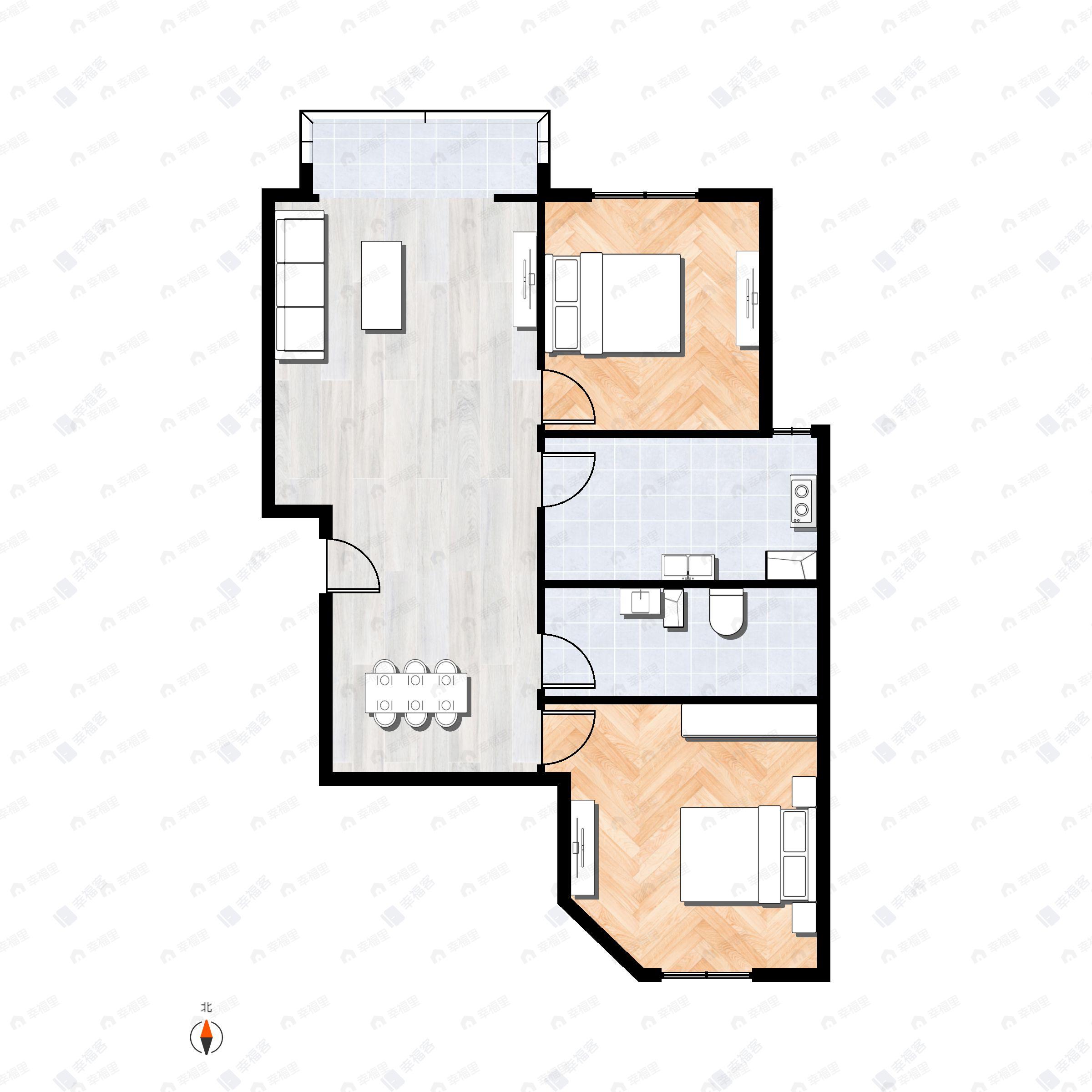 2室2厅1卫建面88平户型图