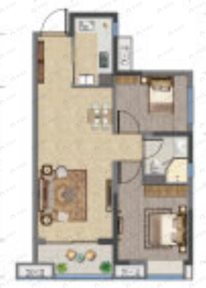 金嘉龙湖春江郦城2室2厅1卫户型图