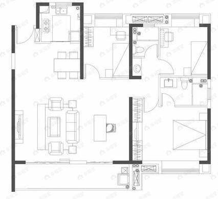 光谷澎湃城奥山府3室2厅2卫户型图