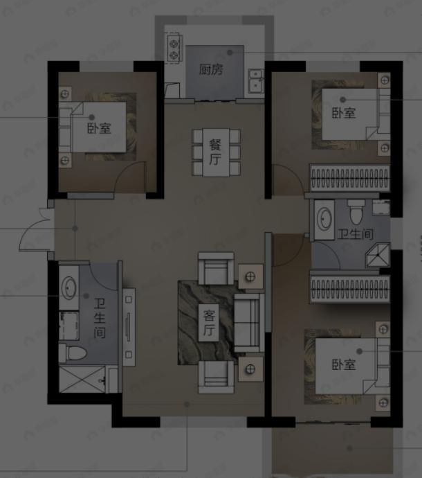 树人莱雅居3室2厅2卫户型图
