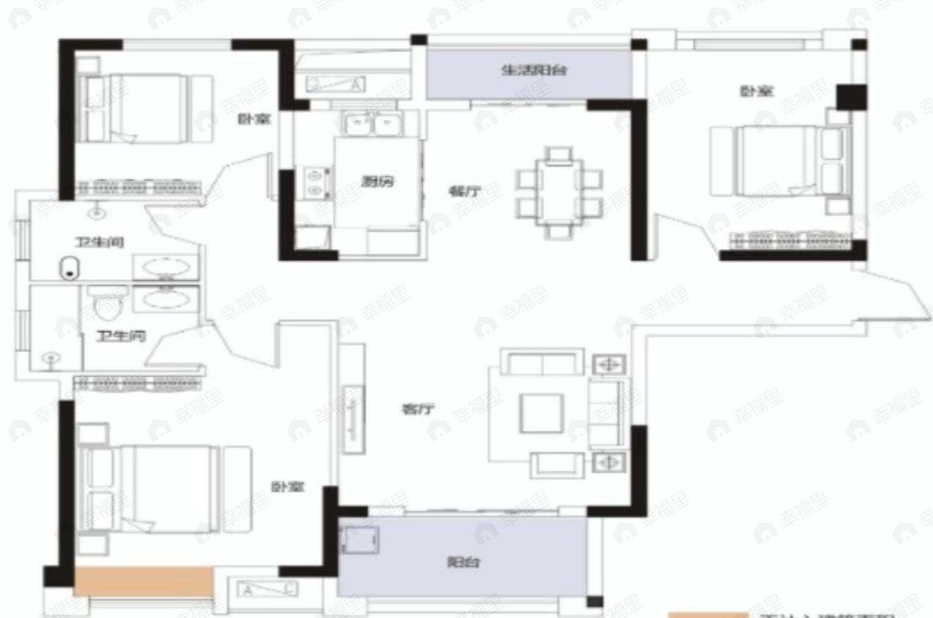 3室2厅2卫建面118平南户型图