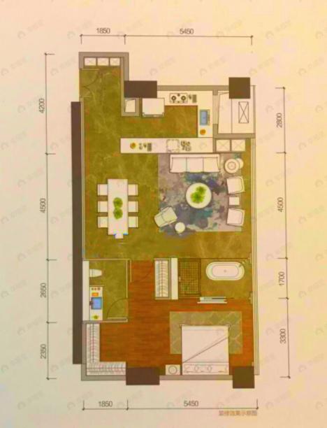 观音桥龙湖新壹街1室2厅1卫户型图