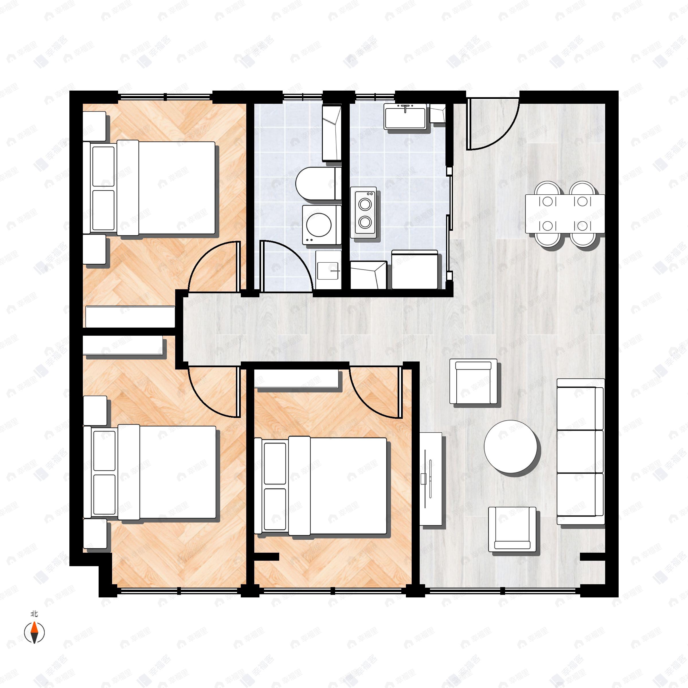 中海云庭3室2厅1卫户型图
