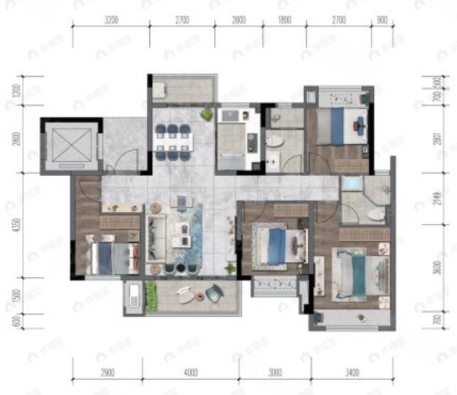 金科中梁美院4室2厅2卫户型图