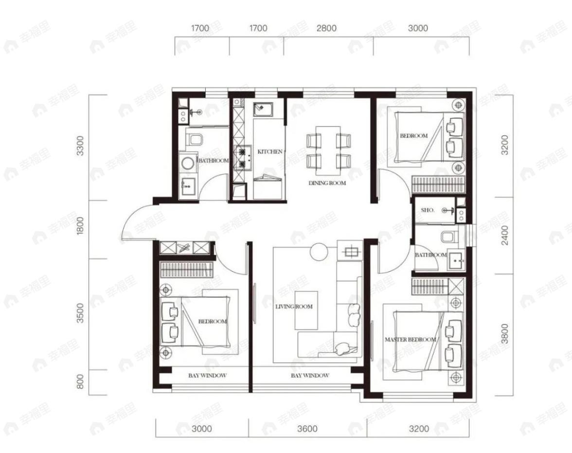 中海云庭3室2厅2卫户型图