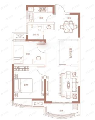 腾威城2室2厅1卫户型图