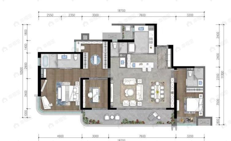 卓越皇后道4室2厅3卫户型图