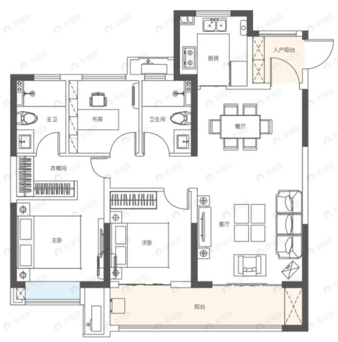 合创君悦府(西咸新区)3室2厅2卫户型图
